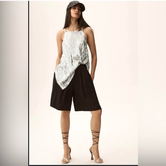 Anthropologie Blue & Silver Sequin Asymmetrical Top Size L - Picture 1 of 13
